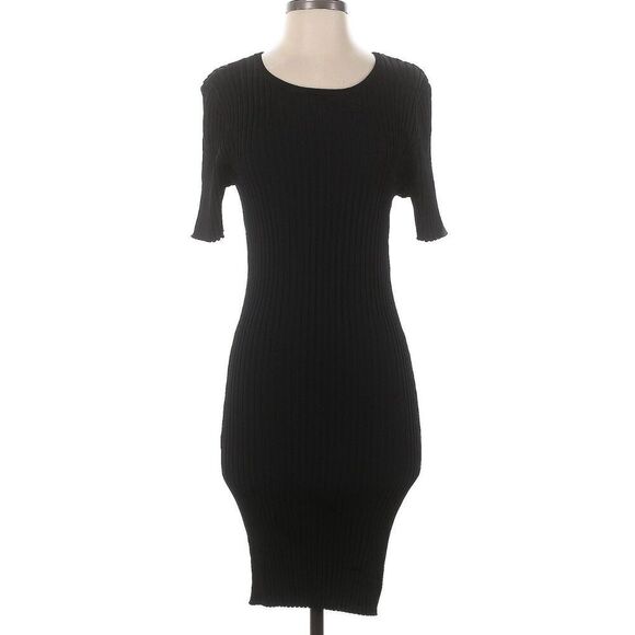 GOOD AMERICAN SIZE 5/6 XXL Black Ribbed Short Sleeve BodyCon Cut Out Back Dress - Picture 1 of 4